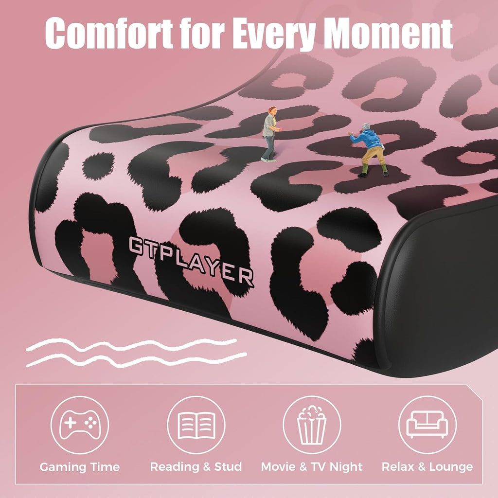GTPLAYER Gaming Floor Rocking Chair – Rocker Floor Game Chair with Angle Limiter, Compact & Lightweight Game Seat, Pink Leopard Patterned - Image 7