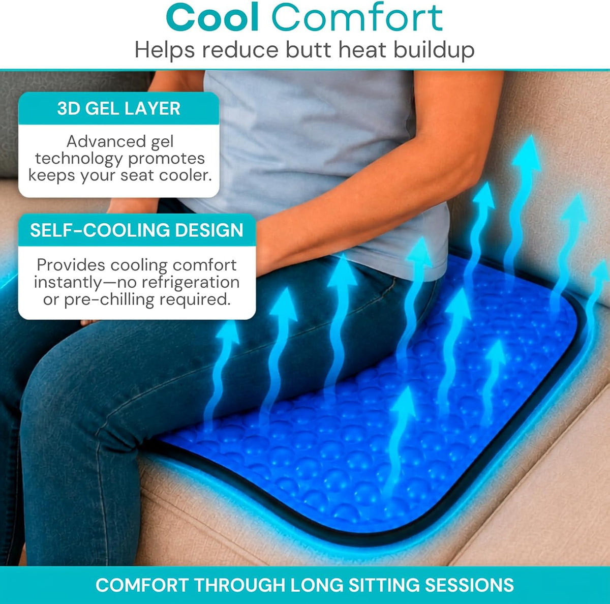 Vive Cooling Gel Seat Cushion - for Coccyx, Sciatica & Tailbone Pain Relief - Image 3
