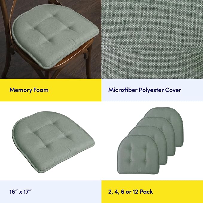 Sweet Home Collection Chair Cushion Memory Foam Pads Tufted Slip Non Skid Rubber Back U-Shaped 17" x 16" Seat Cover, 2 Count (Pack of 1), Scuba Green - Image 6