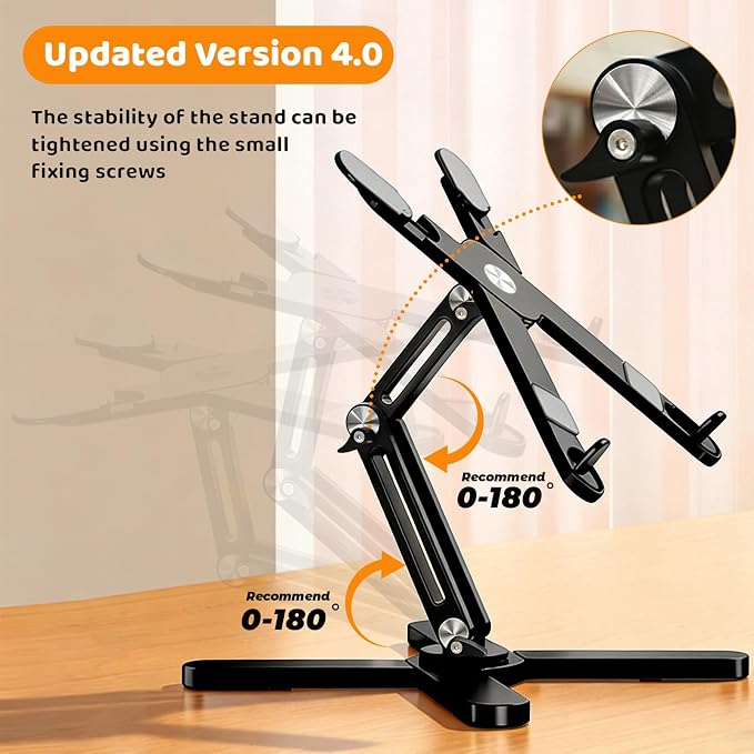 N86 360 Rotating Laptop Stand for Desk with Locking Knobs, Black | Aluminum Ergonomic Riser Adjustable Height & Angle for Collaborative Work. Foldable Portable Fits MacBook & Laptops up to 16" - Image 2