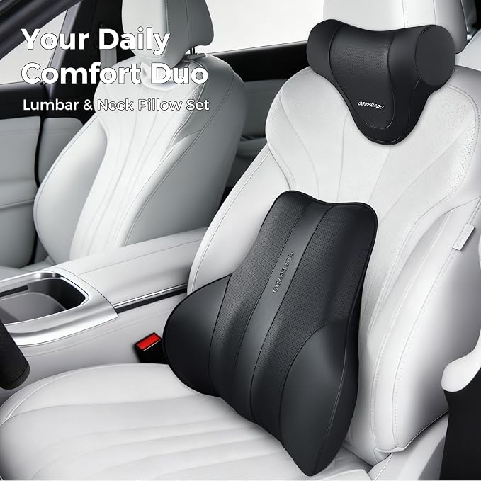 Coverado Lumbar Support Pillow for Car, Ergonomic Memory Foam Back Pillow for Office Chair, New Back Cushion for Pain Relief, PU Leather Car Lumbar Support for Driving Seat Black - Image 8
