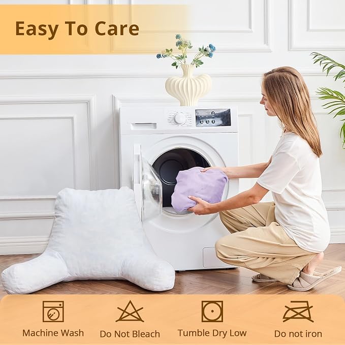 Sasttie Reading Pillow for Bed, Back Pillow for Sitting Up, Lavender | 18" Backrest Support Cushion for Couch, Sofa, and Floor, Dorm Essentials, OEKO-TEX, Adjustable Down Alternative Fill - Image 8