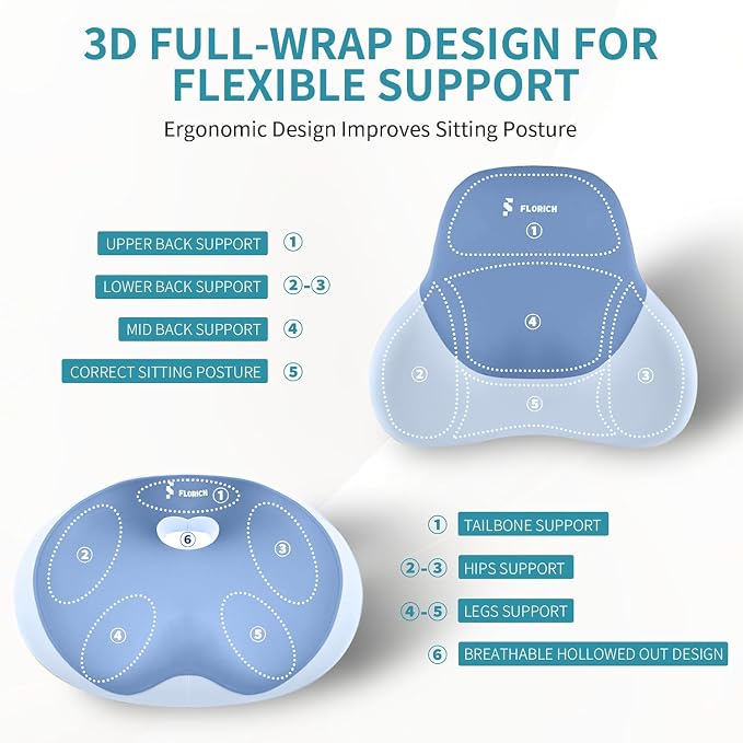 Seat Cushion Lumbar Support Pillow for Office Chair, Car Lower Back Support, Ergonomic Desk Chair Pillow for Butt and Back Support of Memory Foam Seat Pad(Blue) - Image 5