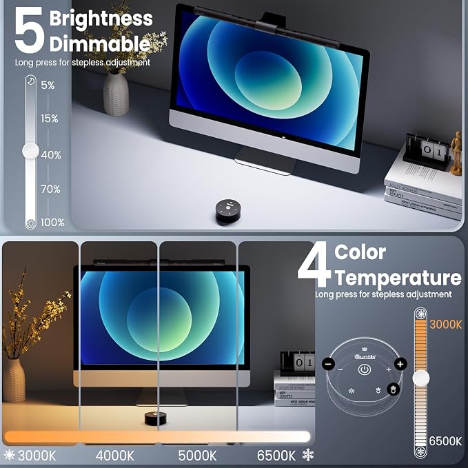 Quntis Computer Monitor Lamp, Screen Monitor Light Bar for Eye Caring, USB Reading LED Task Lamp with Auto-Dimming, Dimmable Light Bar, Touch Control, No Glare Space Saving Home Office Desk Lamps - Image 7