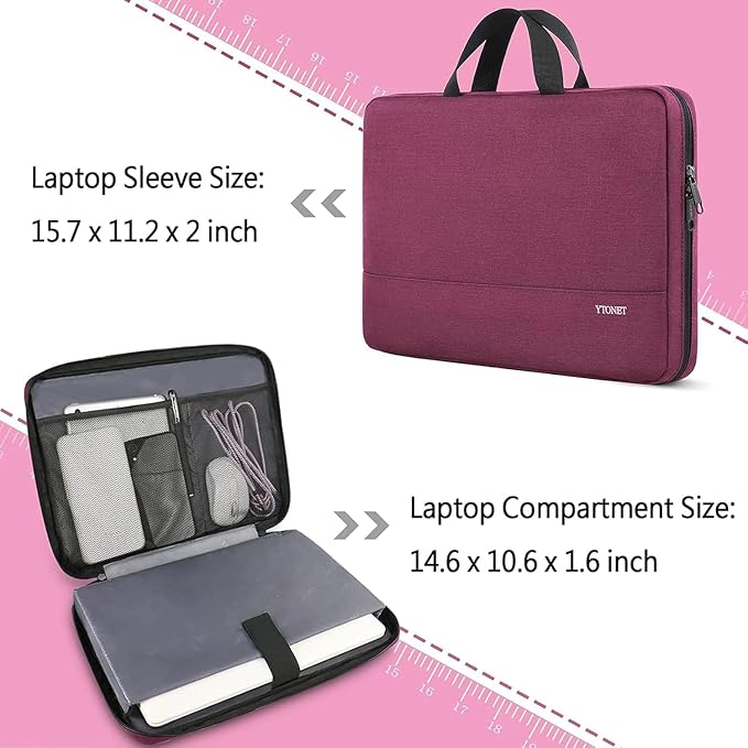 Ytonet Laptop Case 16 inch, 15-15.6 Inch Laptop Sleeve Cover with Handle | Compatible with HP Dell Lenovo Asus Notebooks, Computer Carrying Case, TSA, Protective, Slim, for Women, Purple Red - Image 3