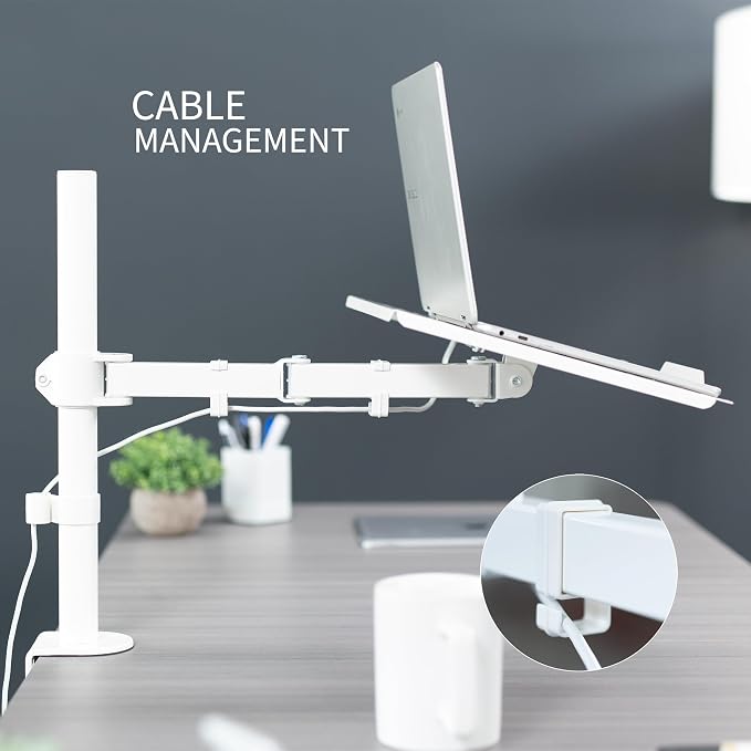 VIVO Single Laptop Notebook Desk Mount Stand, Fully Adjustable Extension with C-clamp, Fits up to 17 inch Laptops, White, STAND-V001LW - Image 7