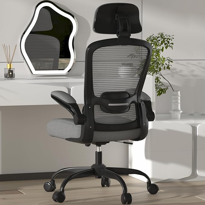 Mimoglad Office Chair, High Back Ergonomic Desk Chair with Adjustable Lumbar Support and Headrest, with flip-up Armrests for Guitar Playing, 5 Years Warranty (Modern, Dim Gray(Black Frame)) by Mimoglad