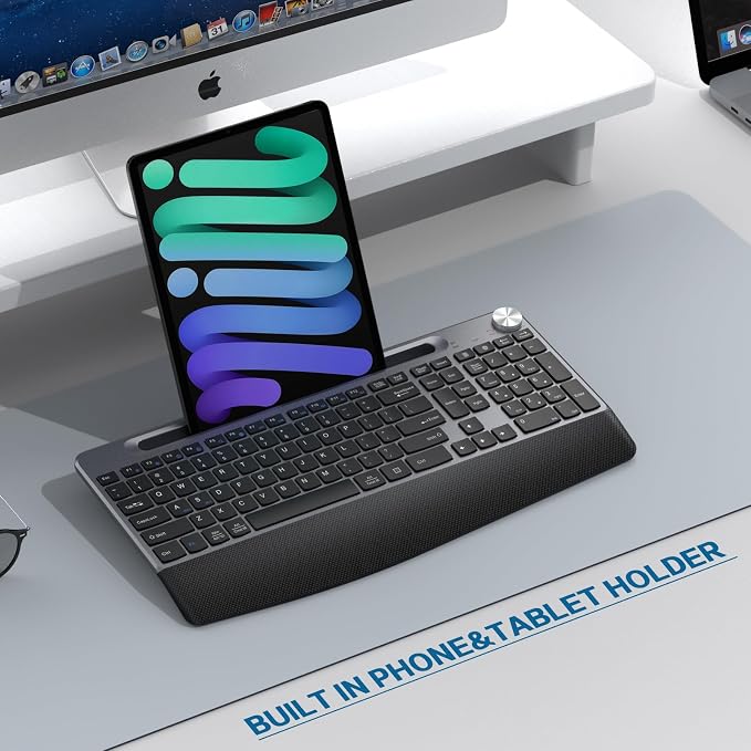 GAMCATZ Ergonomic Wireless Keyboard with Wrist Rest-Low-Profile,Phone/Tablet Holder,Quiet Design，Windows & Mac OS，Full Size Cordless USB Computer Keyboard for Desktop,Laptop, PC, Mac, Windows-Black - Image 3