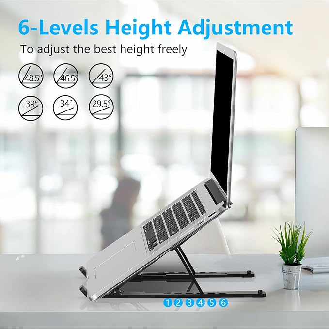 Adjustable Laptop Stand, Portable Laptop Riser for Desk | ABS+Silicone Foldable Ventilated Cooling Notebook Holder Stand for 10-15.6” Laptops, Tablets - Image 3