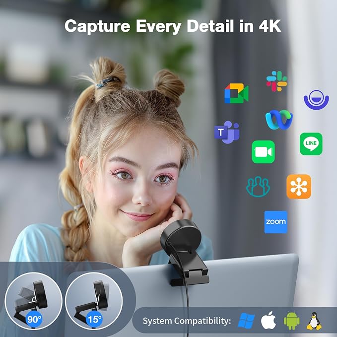 EMEET C950 4K Webcam for PC, PDAF Autofocus, USB Webcam with Microphone | Physical Privacy Cover, 1080P@60FPS, USB 2.0 Plug&Play, No Tripod Hole, Web Cam w/ 70°View for Meeting/Online Classes/Zoom - Image 9