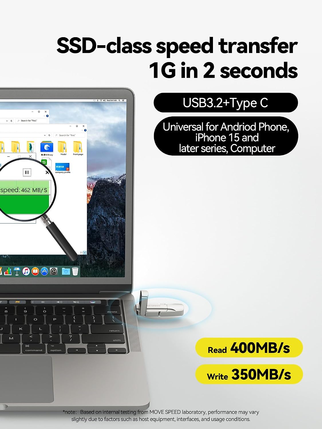 MOVE SPEED 256GB Solid State Flash Drive 400MB/s High Speed Type C + USB 3.2 Drive Dual Port, Thumb Drive Compatible with iPhone 15, 16 Series/Android Phone/MacBook/Audio/Smart TV(1 Pack) - Image 2