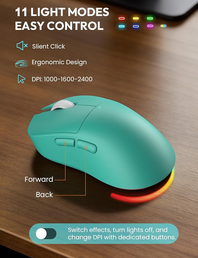 Wireless Keyboard and Mouse, Backlit Typewriter with Magnetic Wrist Rest | Phone Holder, Light Up Round Keycaps, Lighting Mouse, 2.4GHz Cordless Set for Mac, Windows, PC, Laptop, SABLUTE - Image 7