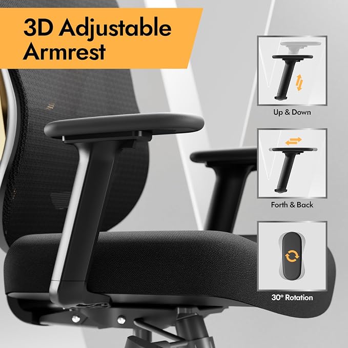 Ergonomic Mesh Office Chair - 3D Adjustable Lumbar Support & 3D Armrests, V-Shaped Back, Adjustable Desk Chair for Office & Home, Black and Gold - Image 7
