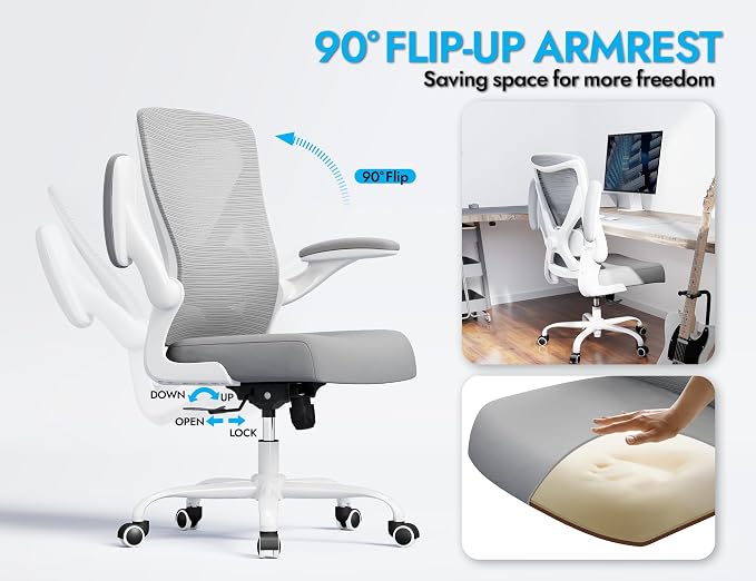 Office Chair: 330LBS Mesh Ergonomic Desk Chair Comfy with 3D Lumbar& Swivel | Ergalithic Computer Chair-Executive Task Work Chairs with Flip-up Arm Home Office Desk Chairs Gaming Chair for Adults(White) - Image 3