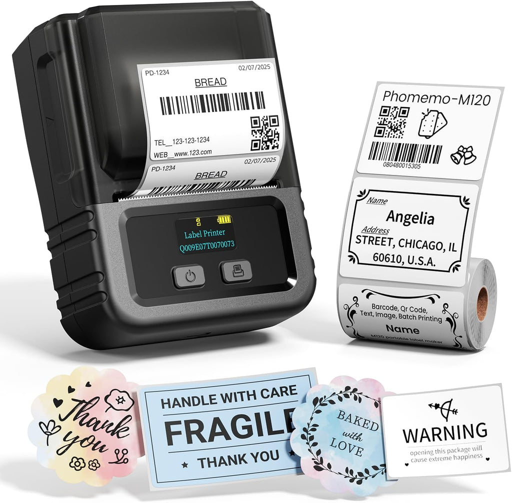 Phomemo M120 Bluetooth Label Maker, Thermal Barcode Printer with App by Phomemo