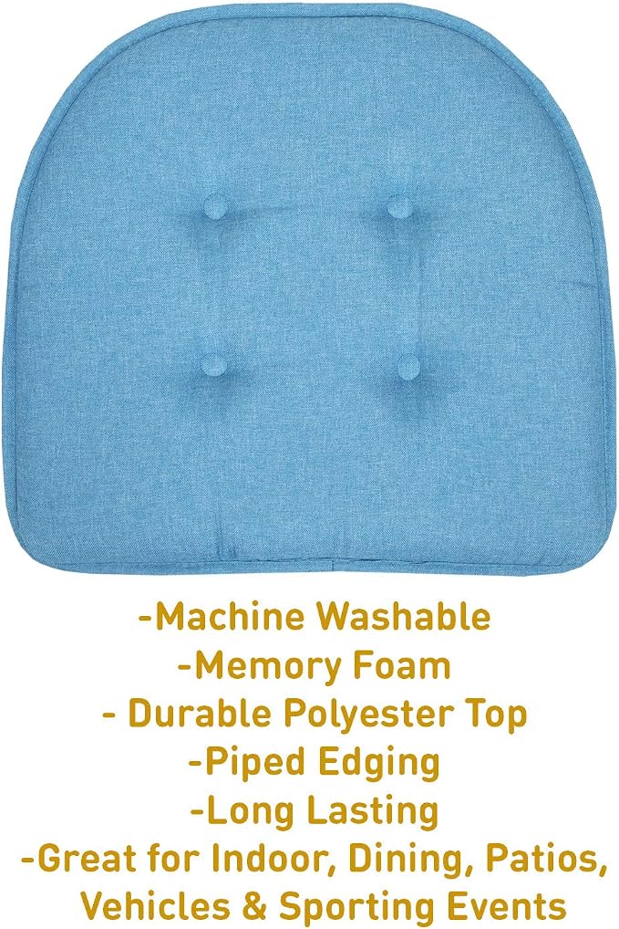 Chair Cushion Memory Foam Pads Tufted Slip Non Skid Rubber Back U-Shaped 17" x 16" Seat Cover, (Pack of 3) - Image 3