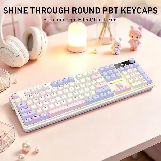 Redragon K762 PRO Wireless 104-Key Gasket Gaming Keyboard, Screen & Knob | Easy-Control LED Info Display, 0-Delay Tri-Mode, Cushioned 5-Layer Noise Dampening for Creamy Thocky Sound, Full-Size 104-Key - Image 5