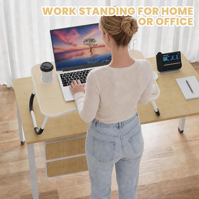 Lap Desk for Laptop Tray, Foldable Laptop Bed Desk with Storage Drawer | Bed Laptop Table for Adults with Light & Cup Holder & USB Ports, Laptop Stand for Couch Writing Reading Eating, Beige - Image 6