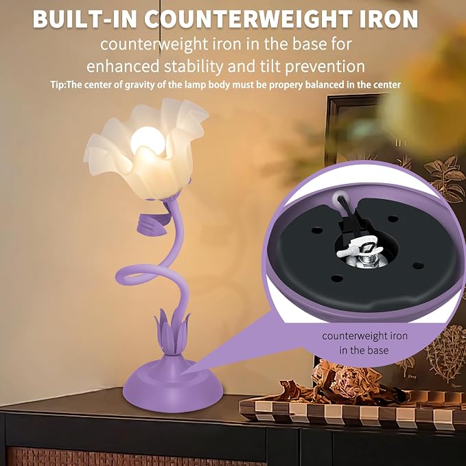 Women Bedside Table Lamps for Bedroom, Cute Flower Desk Lamp with Adjustable Flexible Gooseneck, 3 Color Temperatures Nightstand Lamp with E26 LED Bulbs, Floral Lamp for Living Room, Office,Reading - Image 4