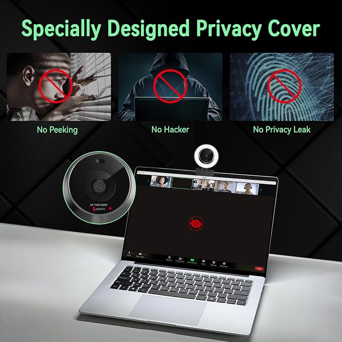 Angetube 1080P USB Webcam with Ring Light Autofocus & Microphone for PC Mac | Built-in Privacy Cover, Plug and Play, Compatible with Laptop Desktop, Works for Streaming, Teams, Skype Video Calls - Image 5