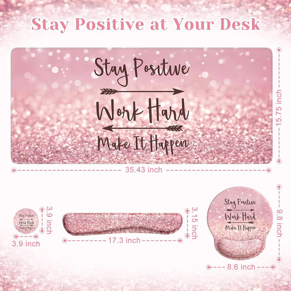 iCasso Pink Ergonomic Mouse Pad with Wrist Rests Set for Desk Accessories - Image 2
