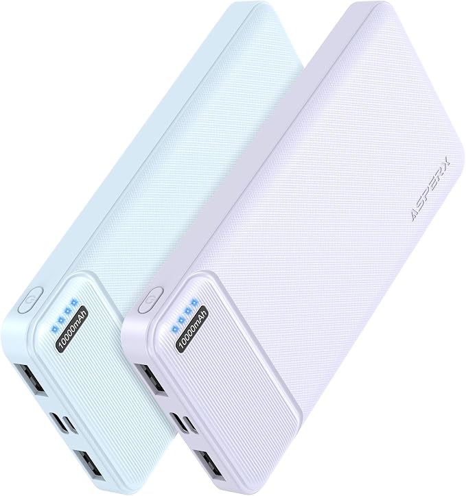 AsperX 2 Pack 10000mAh Portable Charger Dual USB Power Bank Battery Pack | Slim Portable Phone Charger , External Battery Pack for iPhone, Samsung, Google LG and Heated Vest by AsperX