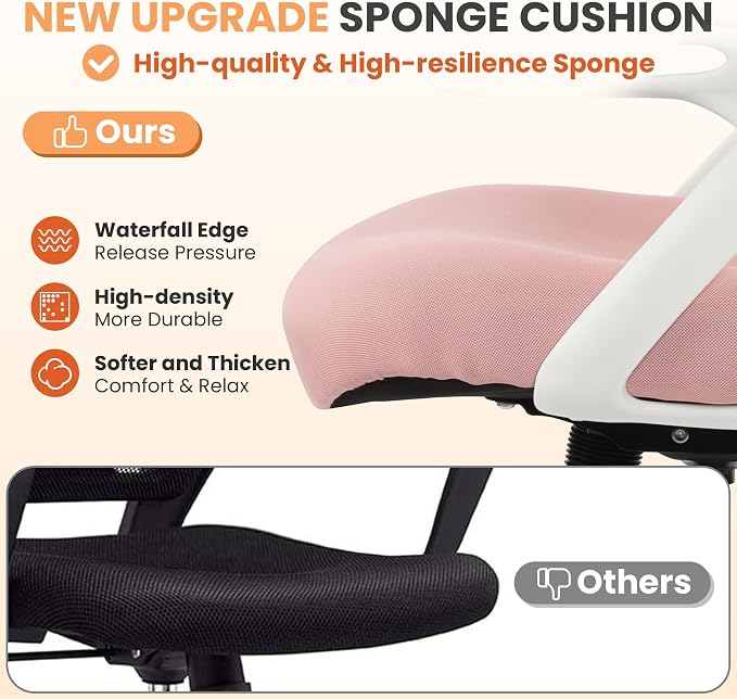Drafting Chair Tall Office, Ergonomic Standing Desk Stool Adjustable Big and Tall Drafting Office Chair with Flip-Up Armrests, Mesh, Pink - Image 3