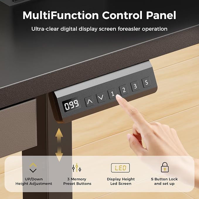 GTPLAYER Electric Standing Desk with Drawers, 55 x 24 Inch Height Adjustable Gaming Desk with Monitor Stand, Power Outlets & LED Lights, Home Office Sit Stand Up Desk with Memory Preset (Black) - Image 4