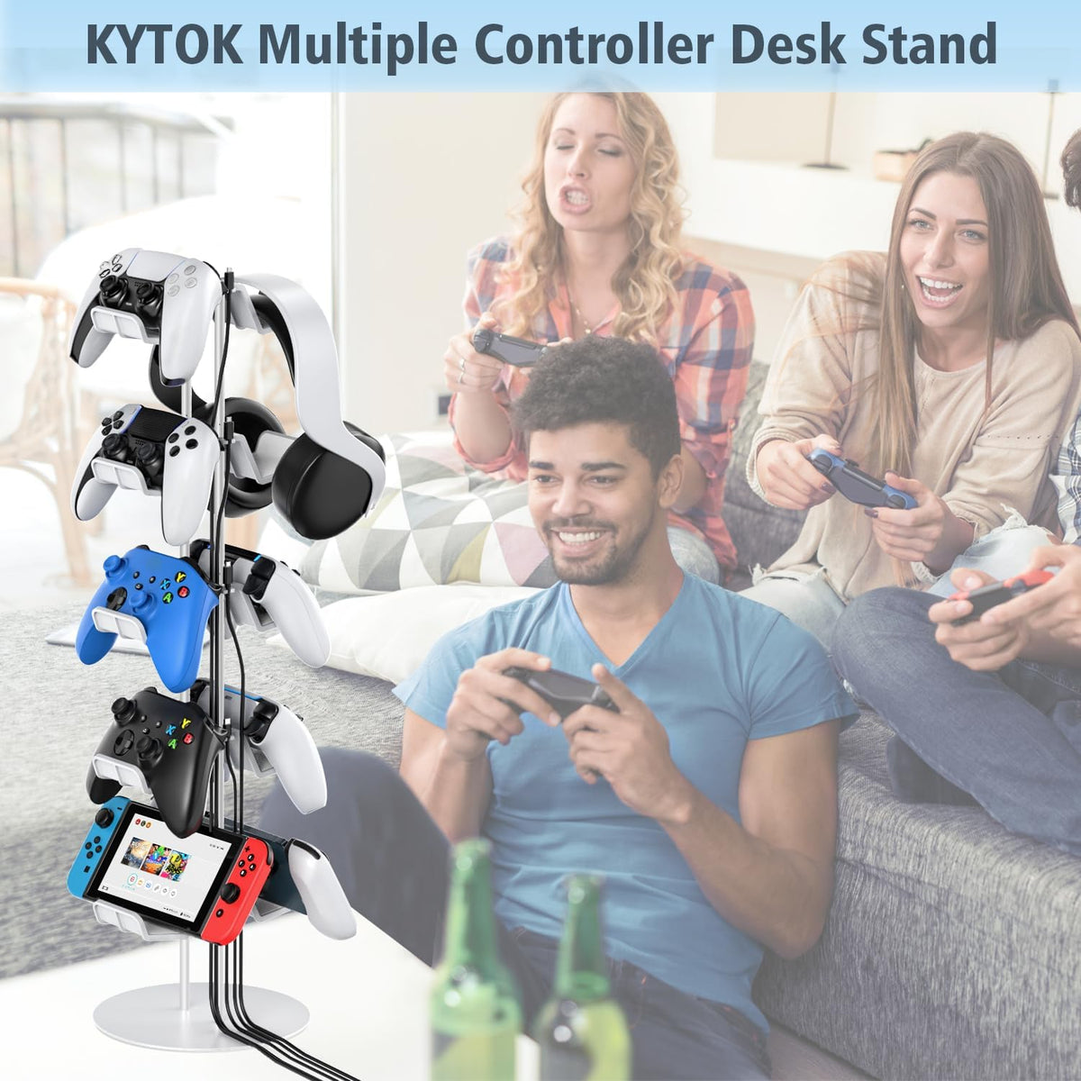 Kytok Gamer Gifts, Headset Stand 5 Tiers with Cable Organizer, Controller Stand Compatible with PS5/Xbox/Nintendo Switch/PS Portal/PS4, Headset Holder & Controller Holder for 10 Packs Controller - Image 7