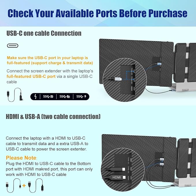 KEFEYA Laptop Screen Extender, 14" FHD 1080P IPS Laptop Monitor Extender Dual Screen, Portable Monitor for Laptops 13-17" with USB-C/HDMI Port, Plug n Play for Windows/Mac/Android/Switch/PS5 - Image 3