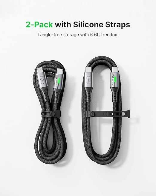 INIU 240W USB C to USB C Cable, [6.6ft+6.6ft] Fast Charging Type C Cord | Nylon Braided, Fast Charging, LED Indicator, USB-C Data Transfer, for iPhone 17 16 Pro, MacBook Pro, iPad, Samsung S26 etc - Image 6