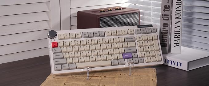 ZORNHER ZH980 Pro Wireless Mechanical Keyboard with Metal Knob,95% Thocky Gaming Keyboard with Number,Creamy Keyboard with Number Pad,Creamy Sounding Switches,QMK/VIA,Classic Vintage Retro White - Image 5