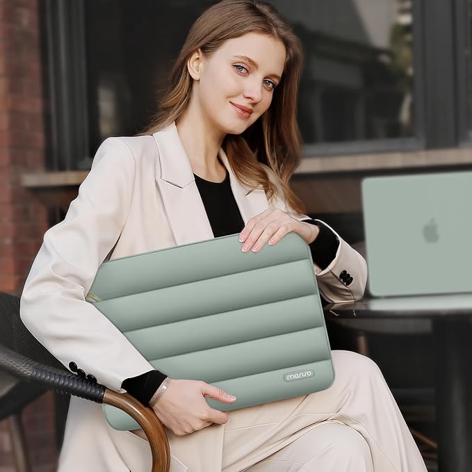 MOSISO Laptop Case 13.3 inch,13-13.3 inch Puffy Laptop Sleeve Carrying Case | Compatible with MacBook Neo/Air 13.6/Pro 13/14, HP Dell ASUS Lenovo, Polyester Horizontal Bag with Small Case,Antique Green - Image 7