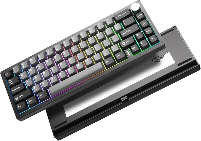 YUNZII AL68 Wireless Mechanical Keyboard,Full Aluminum CNC,60% Layout with Knob, QMK/VIA Software,Gasket Mounted,Hot Swappable,RGB Backlit,BT/2.4G/USB-C for Mac/Win (Black, Cocoa Cream V2) by YUNZIIMECHANICALKEYBOARD
