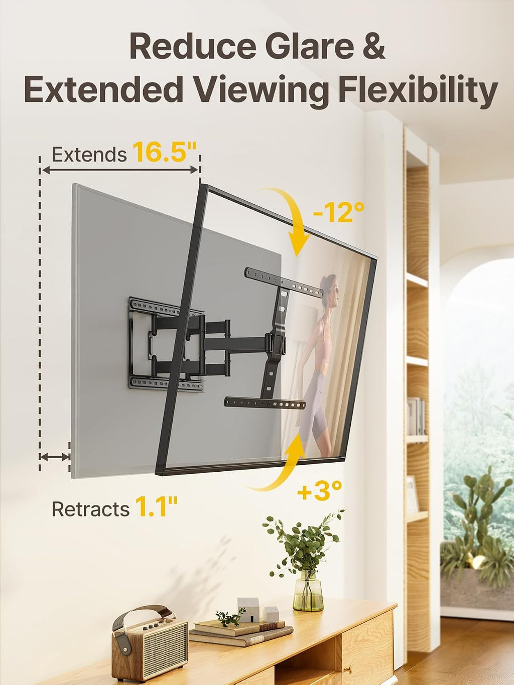 monTEK 1.1-Inch Ultra Slim Full Motion TV Wall Mount for 43-90 Inch TVs - Image 7