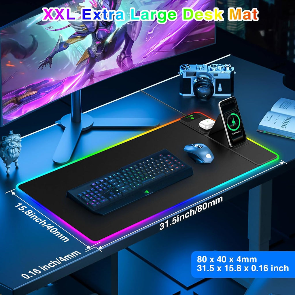 RGB Gaming Mouse Pad with Magnetic Wireless Charging & Foldable Phone Stand - Image 5