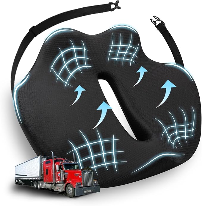 X-Large Truck Seat Cushion for Truck Drivers, Memory Foam Support | Seat Cushion for Long Driving & Sitting, Tailbone Pain Relief, Ergonomic Back Support, Non-Slip Washable Cover for Cars Black by Japiroc