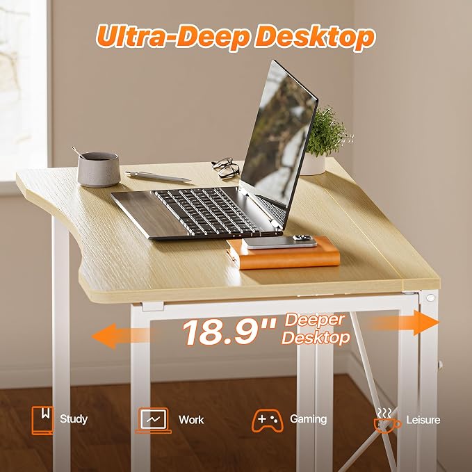Huuger Folding Desk for Small Spaces, 31.5 Inch Foldable Computer Table | Easy Assembly, Small Writing Work Office Computer Desk, for Home Office, Study, Bedroom, Dorm, Space Saving, Oak - Image 4