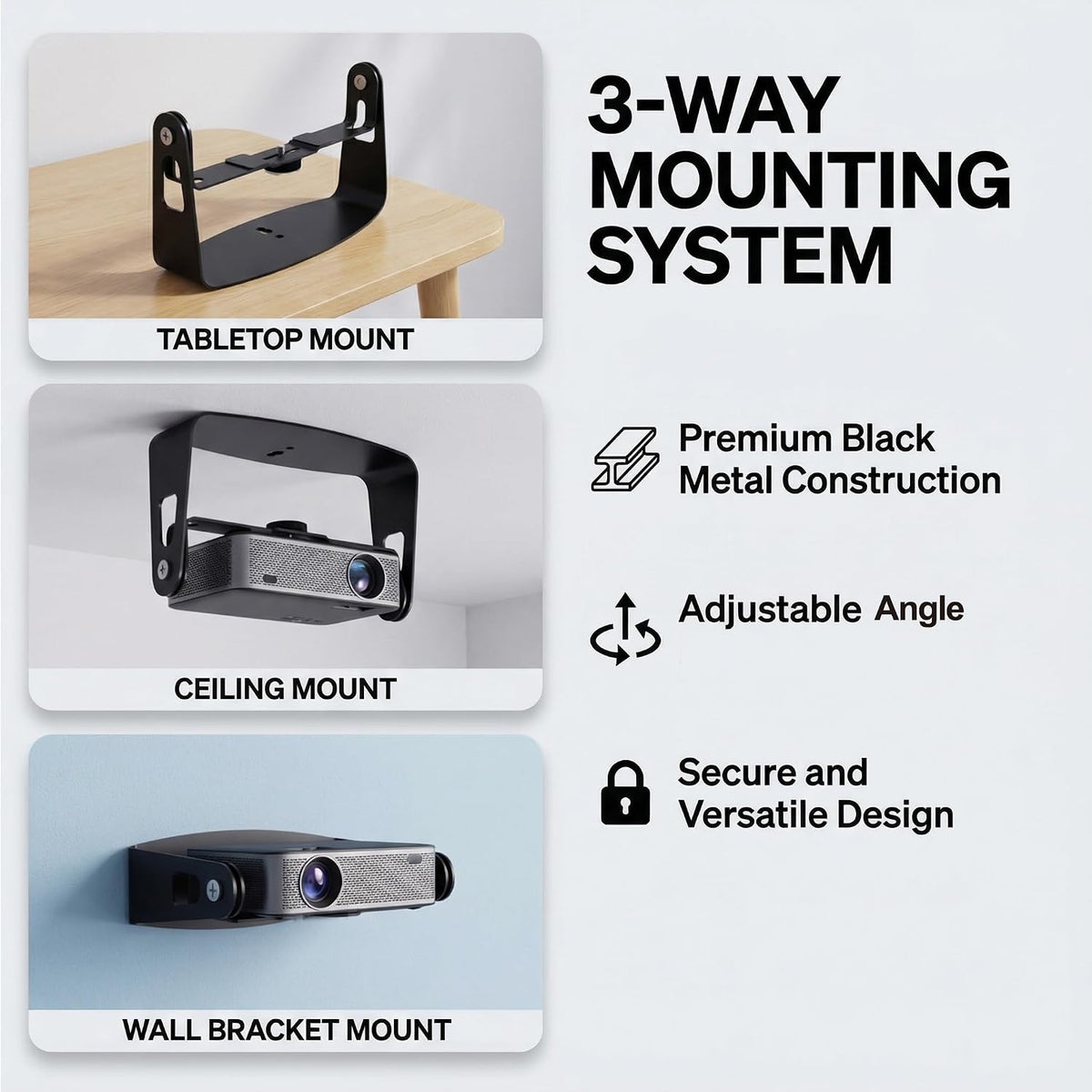 DAWASAPAT MINI Tabletop Projector Holder Mount with 1/4" Screw & Cable Ties, Easy Setup Stand for Most Projectors for Home, Office, Outdoor Projection - Image 3