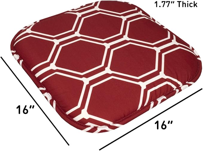 Sweet Home Collection Chair Cushion Memory Foam Pads Honeycomb Pattern Slip Non Skid Rubber Back Rounded Square 16" x 16" Seat Cover, Mirage Wine/White, 4 Pack - Image 4