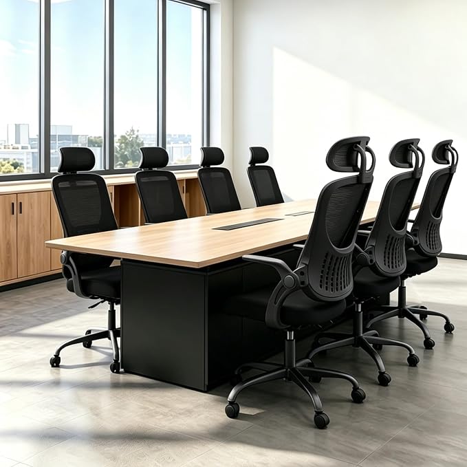 Ergonomic Desk Chair Comfy, Mesh Office Chair, for Home Office | Adjustable Headrests, Flip-up Arms, Breathable Mesh High-Back, Swivel Wheels, for Adults, Black - Image 9