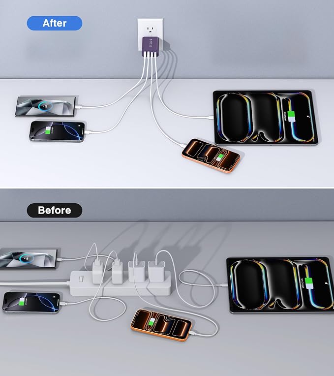 [2-Pack] 40W USB C Charger Block, 4-Port Type C Fast Charging Brick Dual PD&QC Wall Plug Adapter Power Brick for iPhone 13/14/15/16/17 Pro Max Plus/iPad/Airpods/iwatch/Samsung Galaxy (Purple) - Image 7