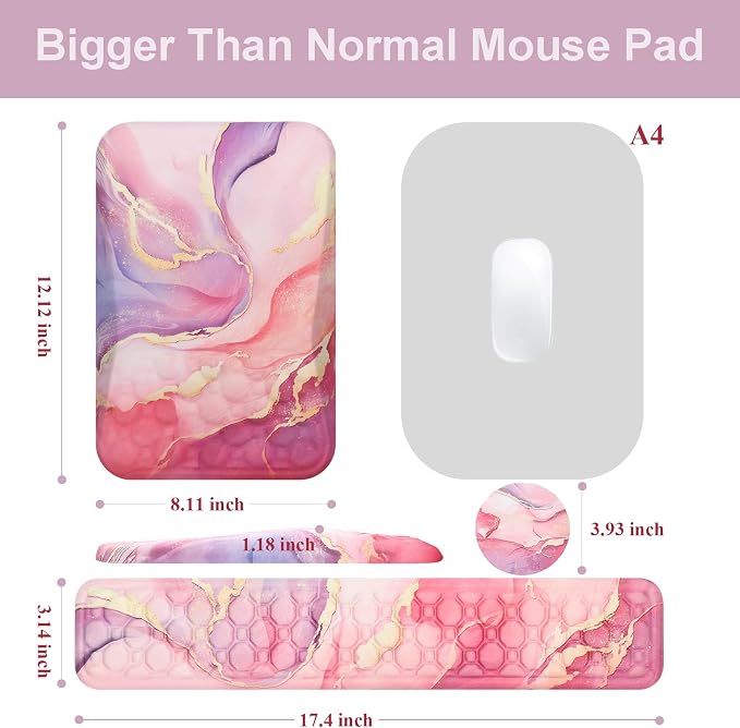 Ospelelf Ergonomic Mouse Pad and Keyboard Wrist Rest Support, Wrist Rest for Computer Keyboard, Office, Gaming, Pink - Image 6