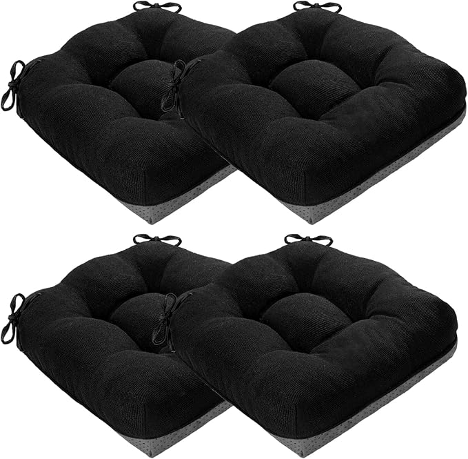MAGIC ELEPHANT Chair Cushions for Dining Chair, Shredded Memory Foam Kitchen Chair Cushions Set of 4, Non-Slip Thick Dinning Room Chair Pads Seat Cushions, 15.5" x 15.5" x 4" (Black) by Magicelephant