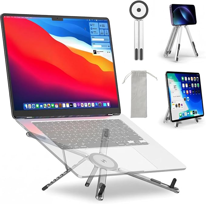 Portable Laptop Stand for Desk, MagSafe Compatible Adjustable Foldable Computer Riser for MacBook, iPhone, iPad, Tablet - Lightweight Aluminum, N52 Magnetic Grip, Perfect for Office, Home, Traveling by MAKECATCH