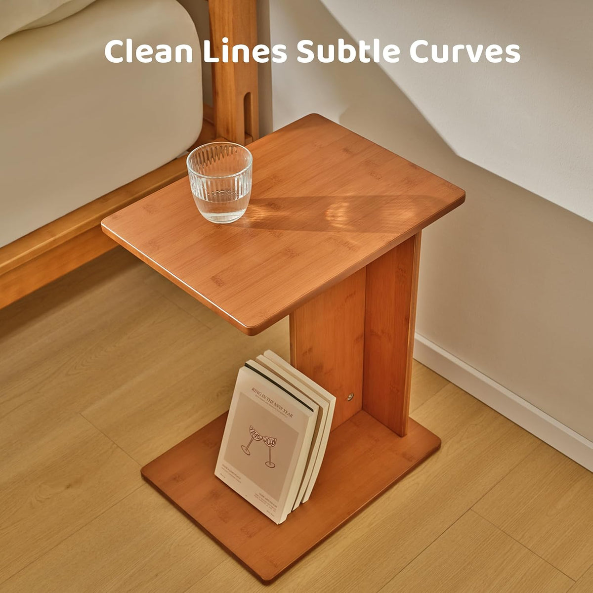 RECCI Solid Bamboo C-Shaped End Table Set of 2 for Couch and Sofa, Sustainable Mid-Century Modern Wood Side Table for Living Room or Bedroom, Easy Assembly C Table Nightstand (Walnut) - Image 5