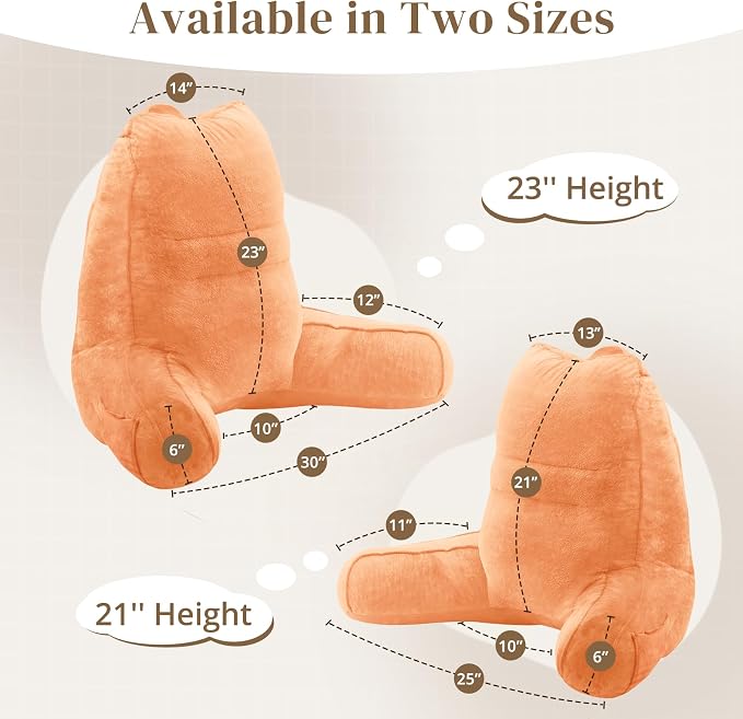 Sasttie Reading Pillow for Bed, Back Pillow for Sitting Up, Orange | 23" Backrest Support Cushion for Couch, Sofa, and Floor, Dorm Essentials, OEKO-TEX, Adjustable Down Alternative Fill - Image 2
