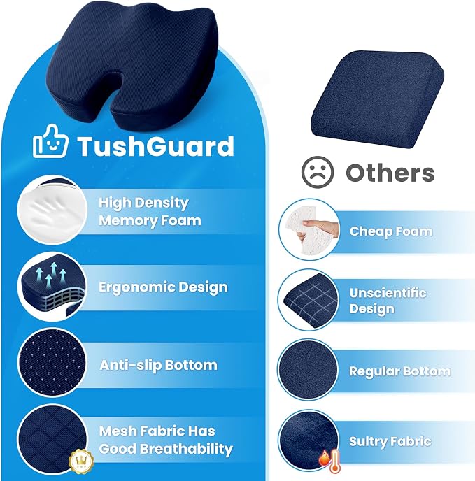 Seat Cushion - for Office Chair, Car Seat, Airplane, Bleacher - Sciatica & Coccyx Pain Relief Desk Chair Cushion for Long Sitting Office Workers, Car Drivers(Blue,X-Large) | for Car Seat, Airplane, Desk Chair - Sciatica & Hip & Coccyx Pain Relief Cushi... - Image 6