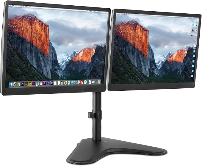 Mount-It! Dual Monitor Stand for Desk - Double Monitor Mount for 2 Screens up to 32 Inch and 17 Lbs - Free-Standing Base Swivel, Tilt, Rotates 360 Adjustable Arms - VESA Compatible High Grade Steel by Mount-It