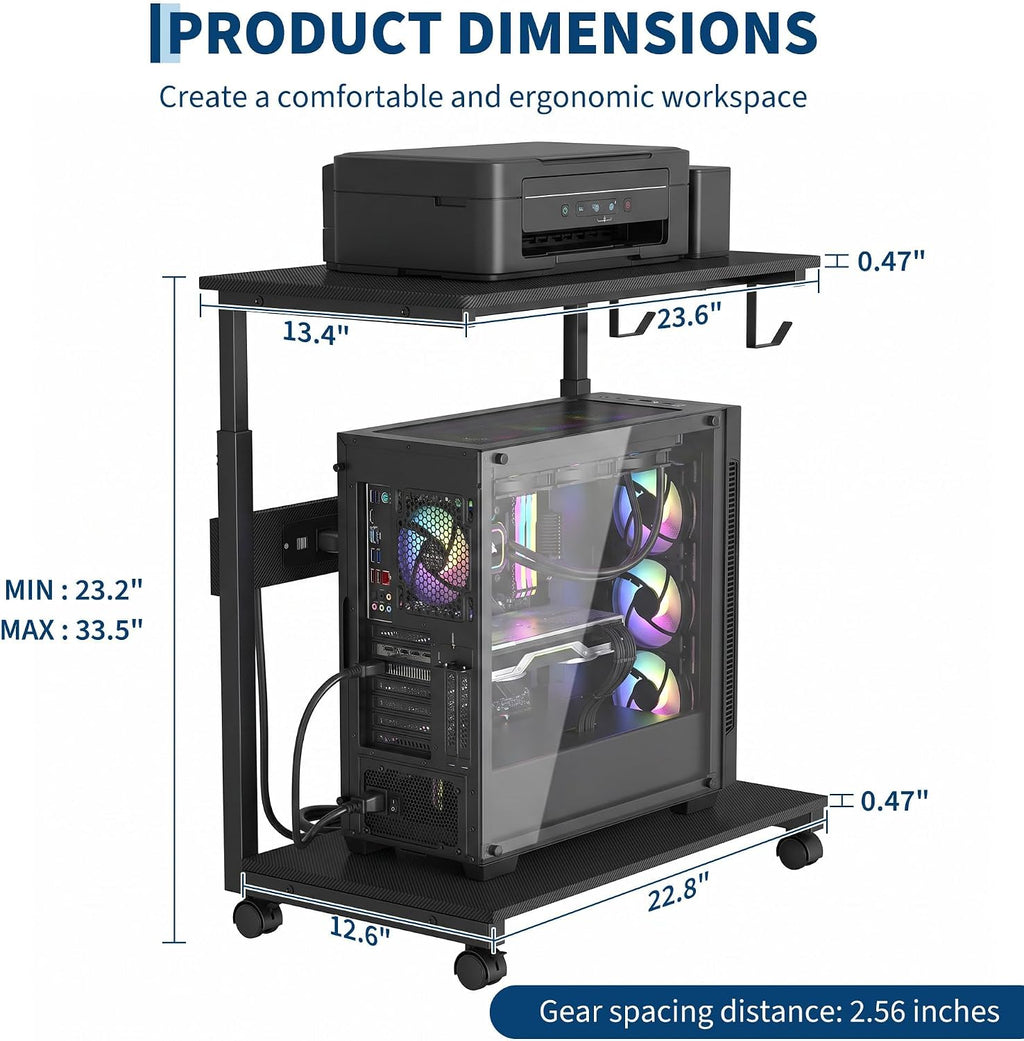 Garvee Adjustable Computer Tower Stand with Charging Station, 23"-33.5" PC Cart for Gaming Setups - Image 3